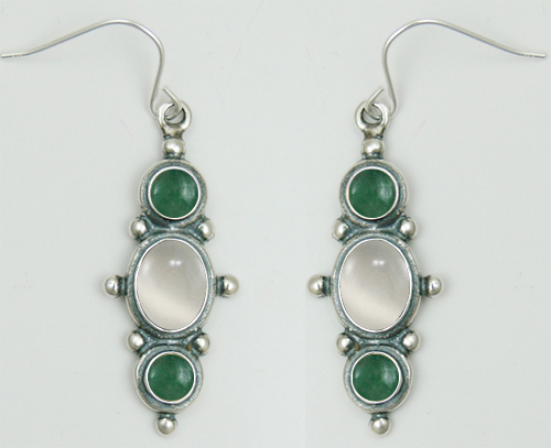 Sterling Silver Drop Dangle Earrings With White Moonstone And Jade